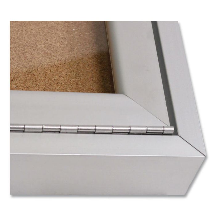 2 Door Enclosed Natural Cork Bulletin Board with Satin Frame, 48" x 36", Tan Surface, Satin Aluminum Frame