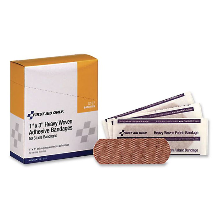 Heavy Woven Adhesive Bandages, Strip, 1 x 3, 50/Box