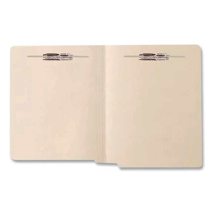 End Tab Fastener Folders with Embossed Labeling Lines, Straight Tab, Expands 0.75", 2 Fasteners, Letter Size, Manila, 50/Box