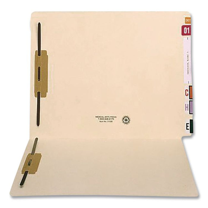 Heavy-Duty End Tab Fastener Folder, Straight Tab, Expands 0.75", 2 Fasteners, Letter Size, Manila, 50/Box