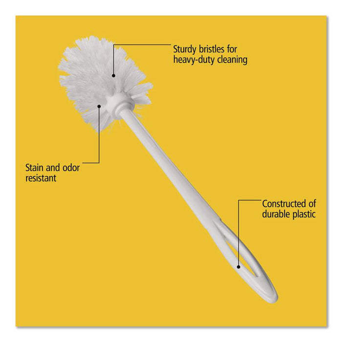 Commercial-Grade Toilet Bowl Brush, 10" Handle, White