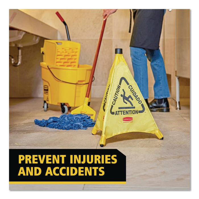 Multilingual Pop-Up Safety Cone, 3-Sided, Fabric, 21 x 21 x 20, Yellow