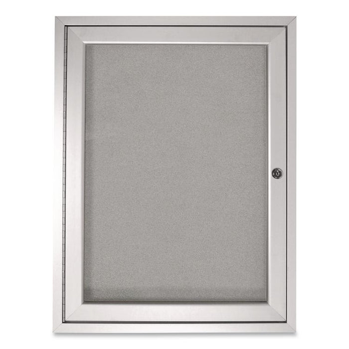 1 Door Enclosed Vinyl Bulletin Board with Satin Frame, 36" x 36", Silver Surface, Satin Aluminum Frame