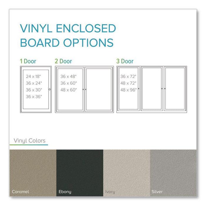 1 Door Enclosed Vinyl Bulletin Board with Satin Frame, 18" x 24", Silver Surface, Satin Aluminum Frame