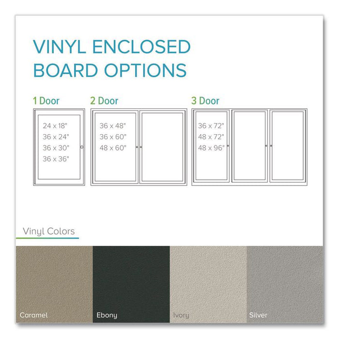 2 Door Enclosed Vinyl Bulletin Board with Satin Frame, 48" x 36", Silver Surface, Satin Aluminum Frame