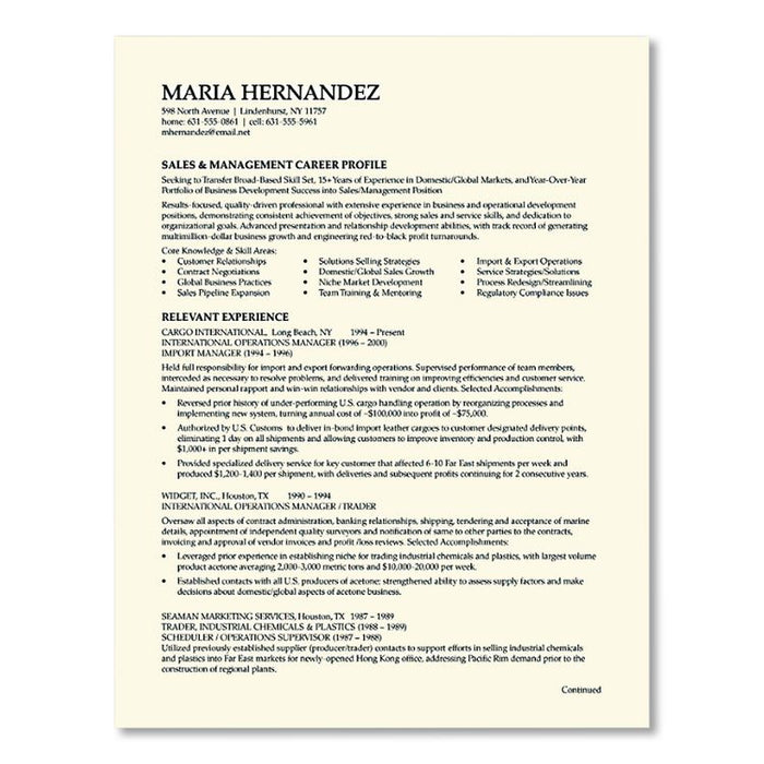 100% Cotton Resume Paper, 32 lb Bond Weight, 8.5 x 11, Ivory, 100/Pack