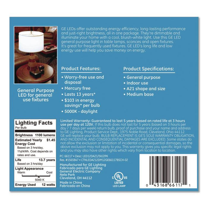 LED Dimmable A21 Light Bulb, 12 W, Daylight, 2/Pack