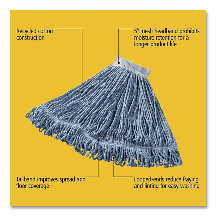 Super Stitch Blend Mop Head, Cotton/Synthetic, Large, Blue, 6/Carton