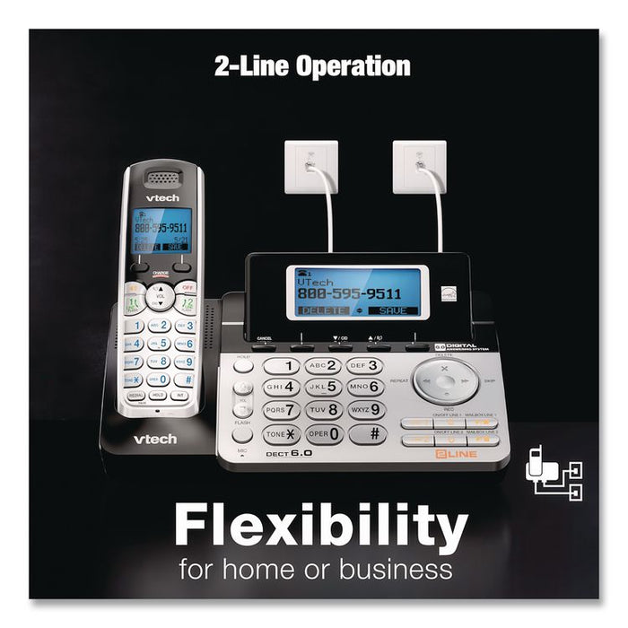 DS6151-2 Two-Handset Two-Line Cordless Phone with Answering System, Black/Silver