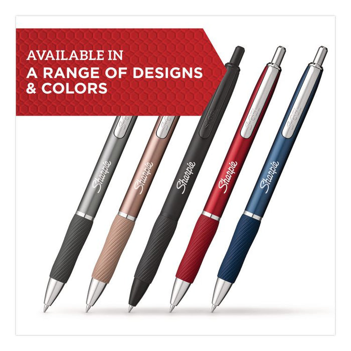 S-Gel Premium Metal Barrel Gel Pen, Retractable, Medium 0.7 mm, Black Ink, Black Barrel, 4/Pack