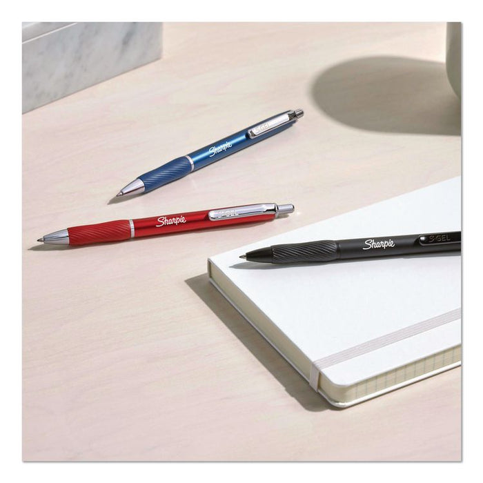S-Gel Premium Metal Barrel Gel Pen, Retractable, Medium 0.7 mm, Black Ink, Black Barrel, 4/Pack