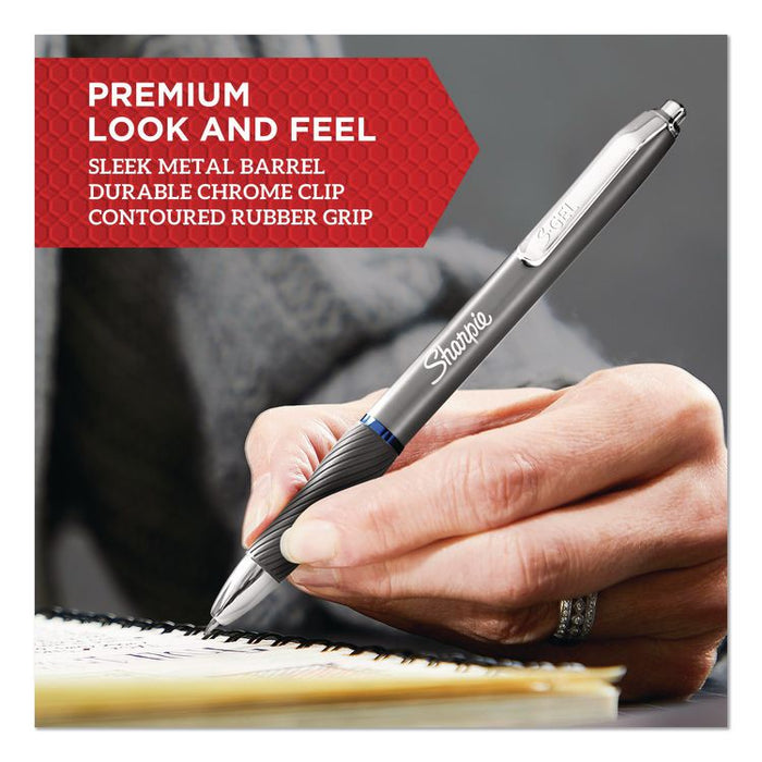 S-Gel Premium Metal Barrel Gel Pen, Retractable, Medium 0.7 mm, Black Ink, Black Barrel, 4/Pack