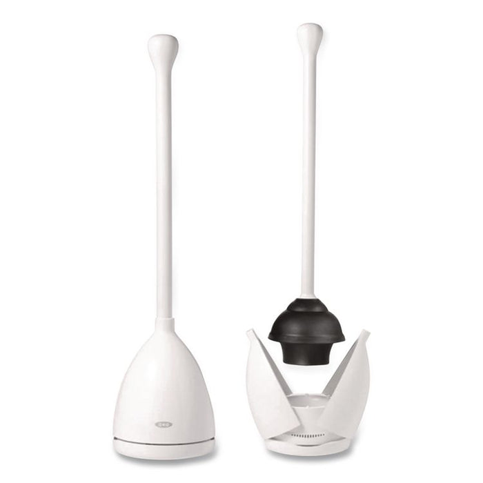 Good Grips Toilet Plunger and Canister, 24" Plastic Handle, 6" dia, White