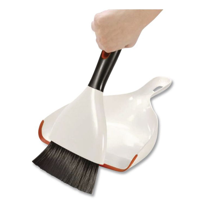 Good Grips Dust Pan and Brush, 12 x 9, 2" Handle, Plastic, White