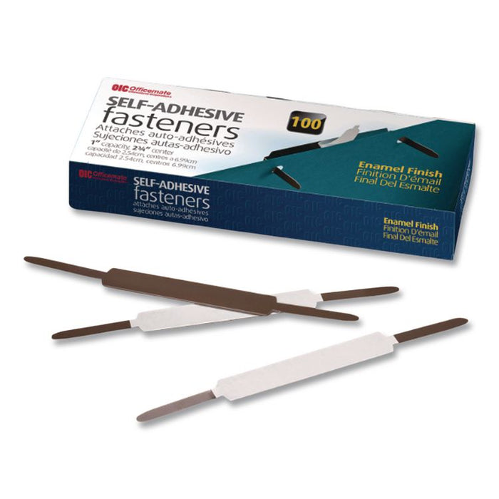Self-Adhesive Two-Prong Folder Fastener Bases, 2" Capacity, 2.75" Center to Center, Brown, 100/Box