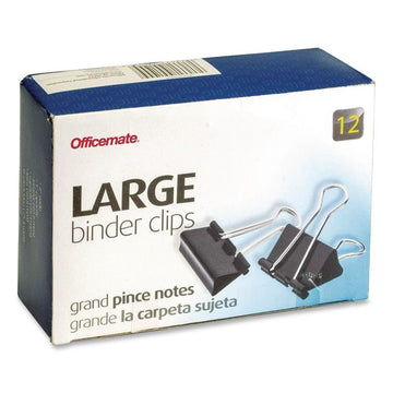 Binder Clips, Large, Black/Nickel, 12/Box