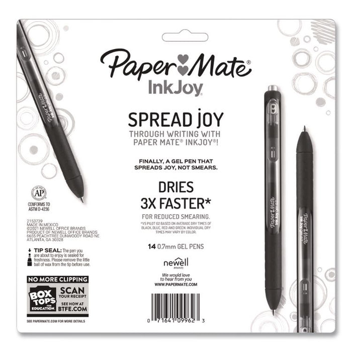 InkJoy Gel Pen, Retractable, Fine 0.5 mm, Assorted Ink and Barrel Colors, 14/Pack