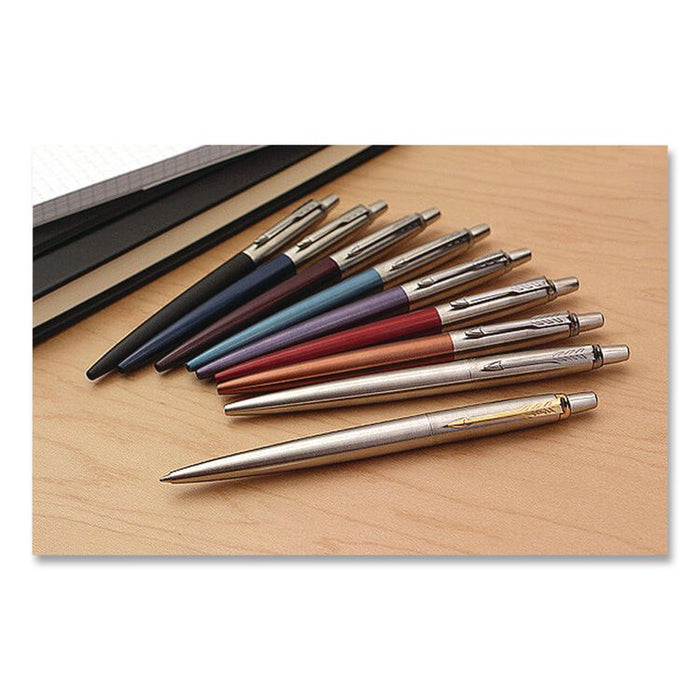 Jotter Rollerball Pen, Retractable, Medium 0.7 mm, Black Ink, Stainless Steel Barrel