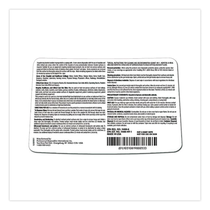 PDI San-Cloth Plus Germicidal Disposable Cloth, 6 x 6.75, Unscented, White, 160/Pack