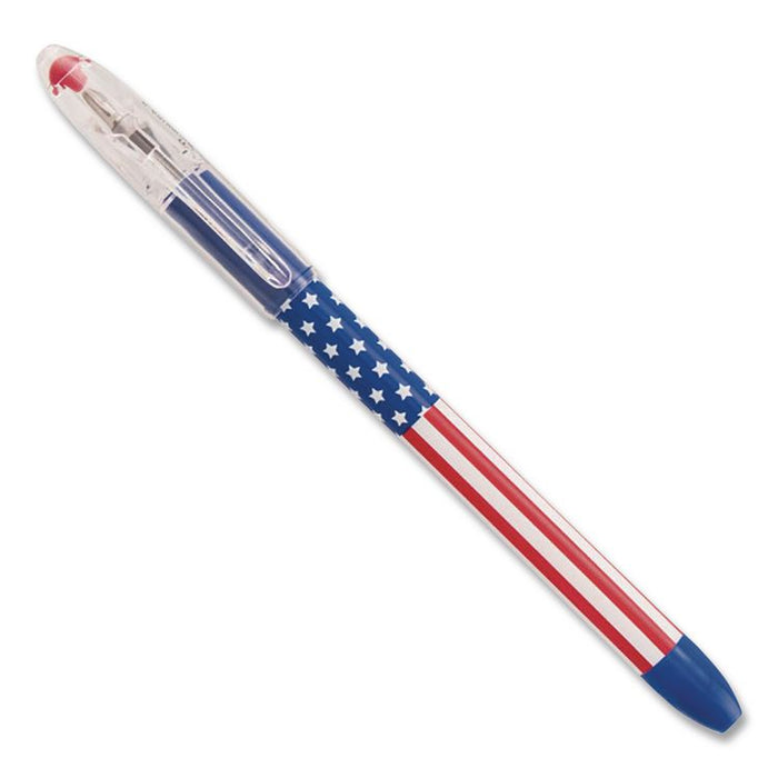 R.S.V.P. Stars and Stripes Ballpoint Pen, Stick, Fine 0.7 mm, Black Ink, Red/White/Blue Barrel, 5/Pack