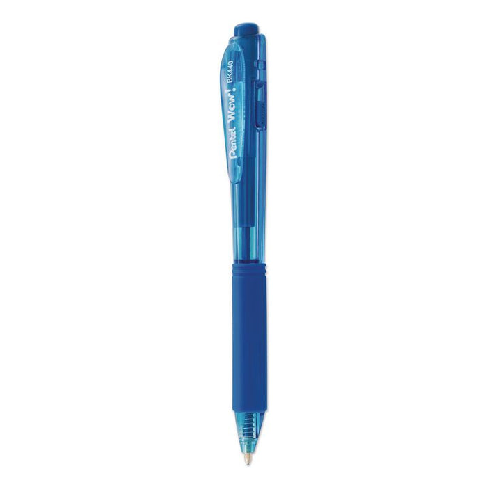 WOW! Ballpoint Pen, Retractable, Medium 0.7 mm, Blue Ink, Translucent Blue/Blue Barrel, 18/Pack