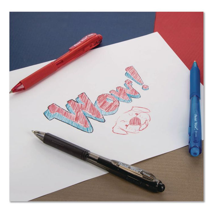 WOW! Ballpoint Pen, Retractable, Medium 0.7 mm, Blue Ink, Translucent Blue/Blue Barrel, 18/Pack