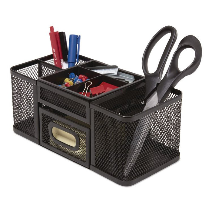 Seven Compartment Wire Mesh Accessory Holder, 4.45 x 9.33 x 3.86, Black