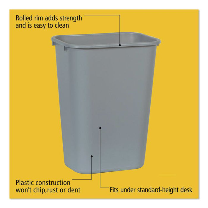 Deskside Plastic Wastebasket, 10.25 gal, Plastic, Gray