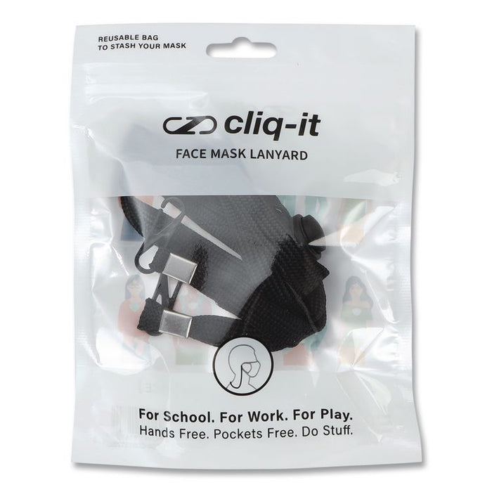 Face Mask Lanyard, Plastic Fastener, 30" Long, Black