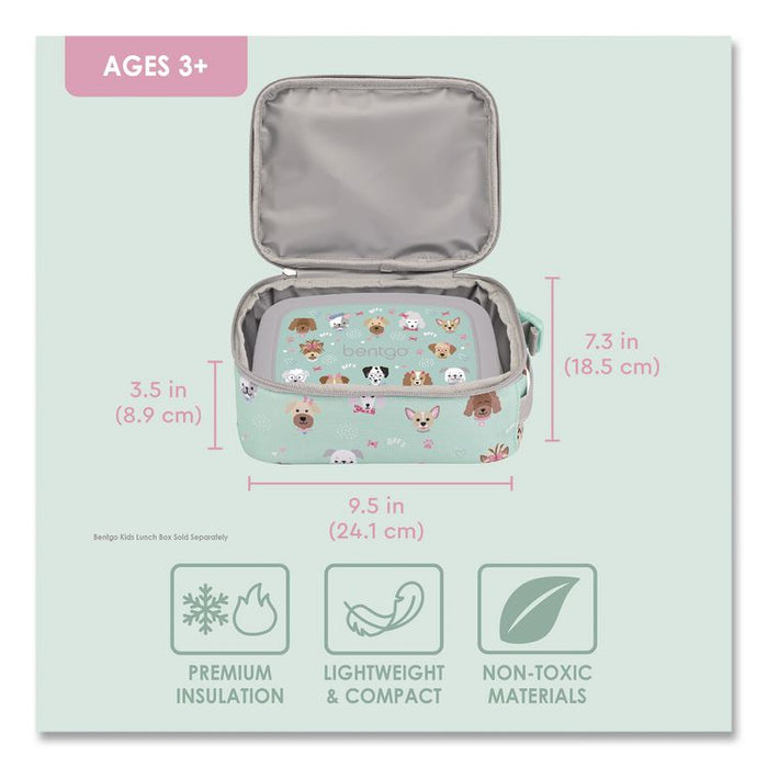 Kids Insulated Lunch Tote, Puppy Love Theme, 7.3" x 3.5" x 9.5", Mint Green/Multicolor