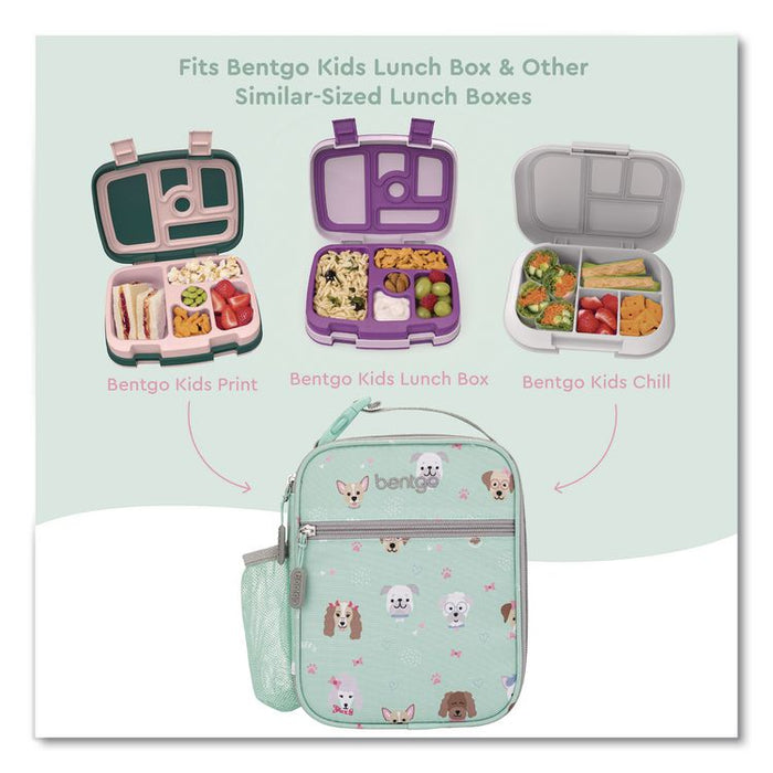 Kids Insulated Lunch Tote, Puppy Love Theme, 7.3" x 3.5" x 9.5", Mint Green/Multicolor