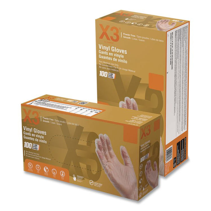 Industrial Vinyl Gloves, Powder-Free, X-Large, 3 mil Thick, 9.5" Long, Clear, 100/Box