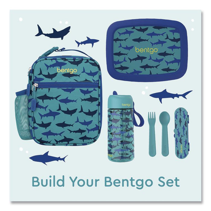 Kids Insulated Lunch Tote, Sharks Theme, 7.3" x 3.5" x 9.5", Turquoise/Blue