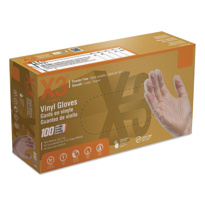 Industrial Vinyl Gloves, Powder-Free, Medium, 3 mil Thick, 9.5" Long, Clear, 100/Box