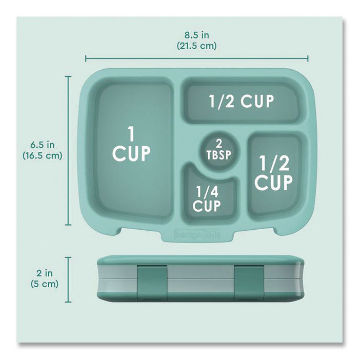 Kids Five-Compartment Bento Box, 8.5" x 6.5" x 2", Seafoam Green