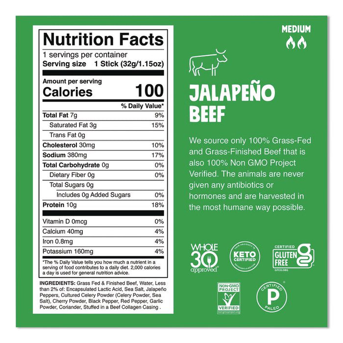 Jalepeno Beef Meat Stick, 1.15 oz Stick, 24/Box