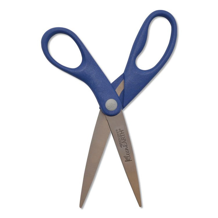 KleenEarth Rice Husk Scissors, Pointed Tip, 8" Long, Straight Blue/Green Handle, 2/Pack
