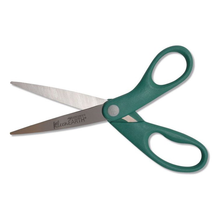 KleenEarth Rice Husk Scissors, Pointed Tip, 8" Long, Straight Blue/Green Handle, 2/Pack