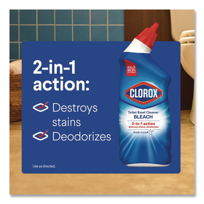 Disinfecting Toilet Bowl Cleaner with Bleach, Rain Clean Scent, 24 oz Bottle, 2/Pack, 6 Packs/Carton