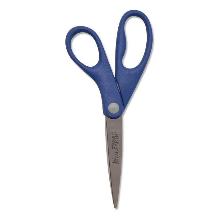 KleenEarth Rice Husk Scissors, Pointed Tip, 8" Long, Straight Blue/Green Handle, 2/Pack