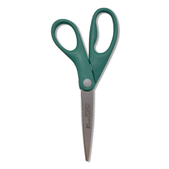 KleenEarth Rice Husk Scissors, Pointed Tip, 8" Long, Straight Blue/Green Handle, 2/Pack