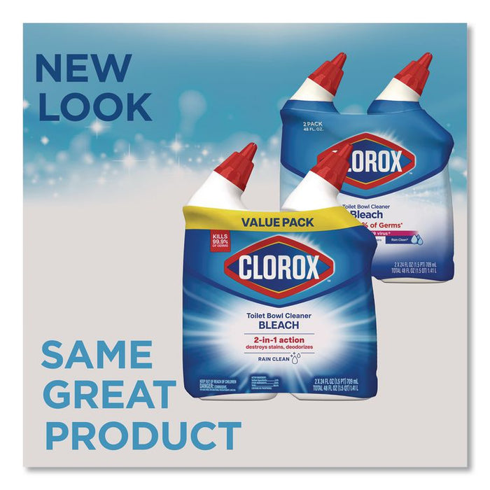 Disinfecting Toilet Bowl Cleaner with Bleach, Rain Clean Scent, 24 oz Bottle, 2/Pack, 6 Packs/Carton