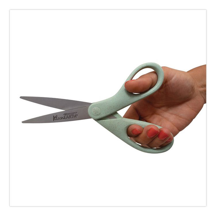 KleenEarth Rice Husk Scissors, Pointed Tip, 8" Long, Straight Sage Blue Handle