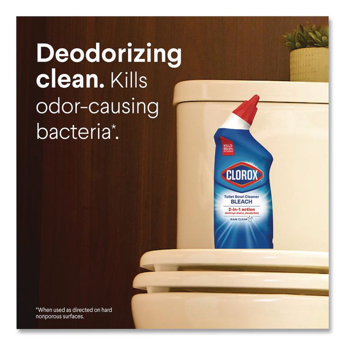 Disinfecting Toilet Bowl Cleaner with Bleach, Rain Clean Scent, 24 oz Bottle, 2/Pack, 6 Packs/Carton