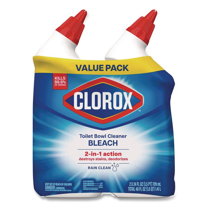 Disinfecting Toilet Bowl Cleaner with Bleach, Rain Clean Scent, 24 oz Bottle, 2/Pack, 6 Packs/Carton
