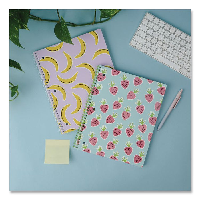 Twin-Wire Notebook, Randomly Assorted Banana and Strawberry Cover Designs, 1-Subject, Wide/Legal Rule, (80) 10.5 x 8.5 Sheets