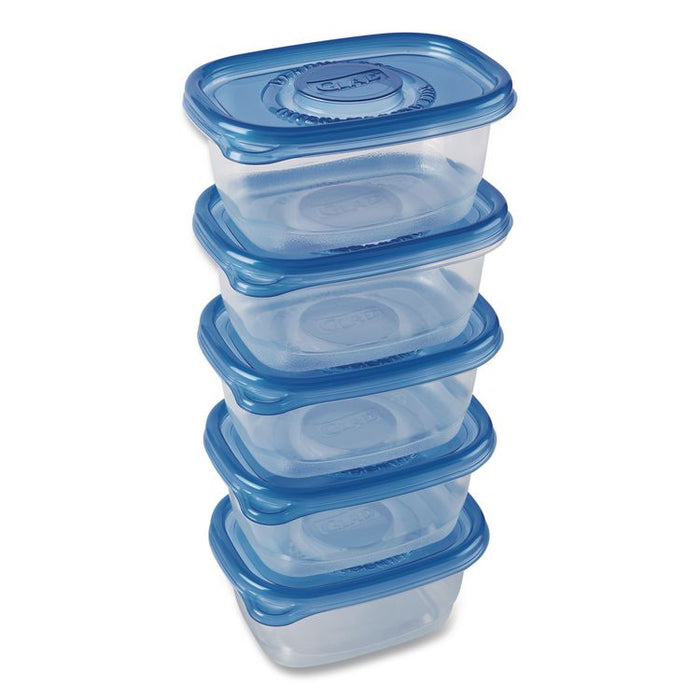 Soup and Salad Containers, Medium Rectangle, 24 oz, 6.49 x 4.86 x 2.98, Clear/Bue, Plastic, 5/Pack