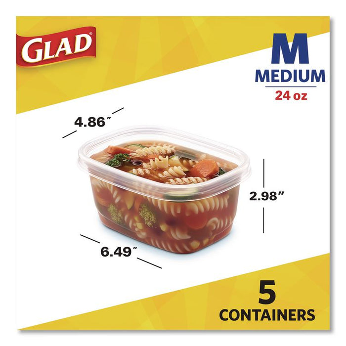 Soup and Salad Containers, Medium Rectangle, 24 oz, 6.49 x 4.86 x 2.98, Clear/Bue, Plastic, 5/Pack