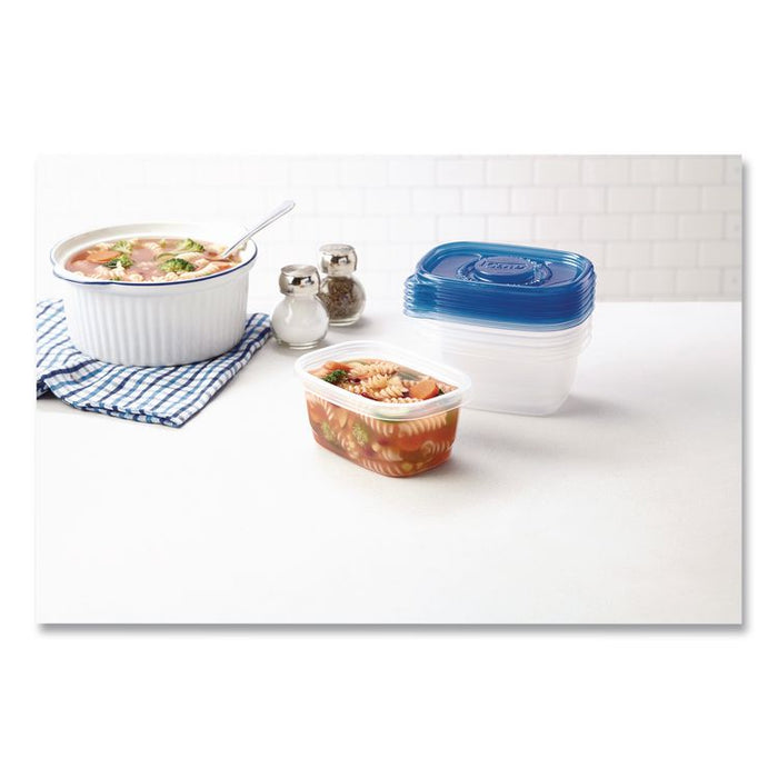 Soup and Salad Containers, Medium Rectangle, 24 oz, 6.49 x 4.86 x 2.98, Clear/Bue, Plastic, 5/Pack