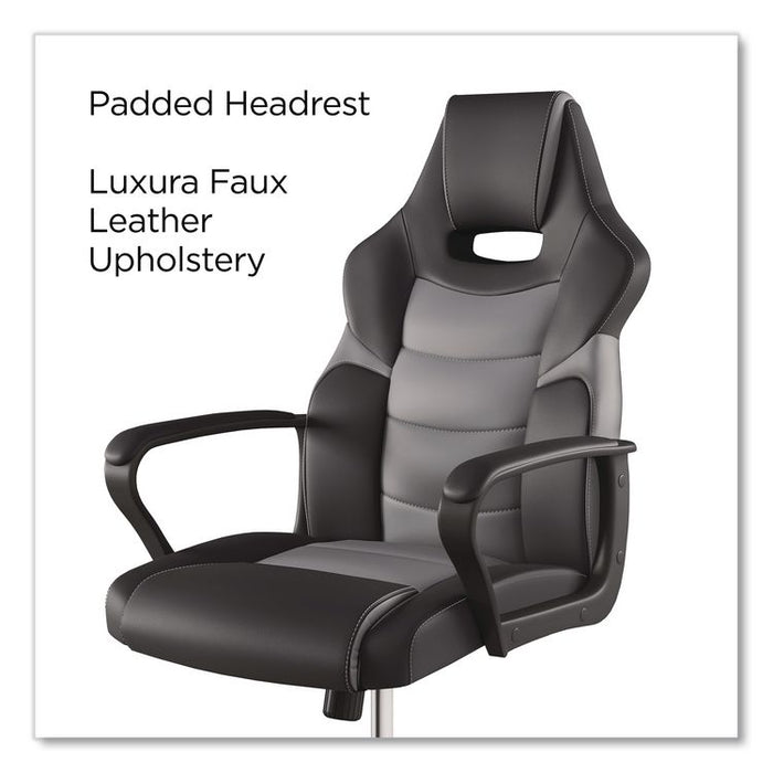 Vector Luxura Faux Leather Gaming Chair, Supports Up to 275 lbs, Black/Gray Seat, Black/Gray Back, Black Base